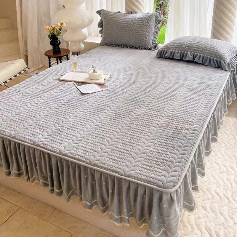 SÉT GA GỐI NỈ TRẦN PHỦ BÈO REN CÔNG CHÚA SIÊU XINH CÓ ĐỦ 3 SEZI