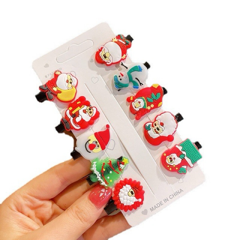 Sét 10 kẹp tóc hoạ tiết noen giáng sinh cho bé yêu