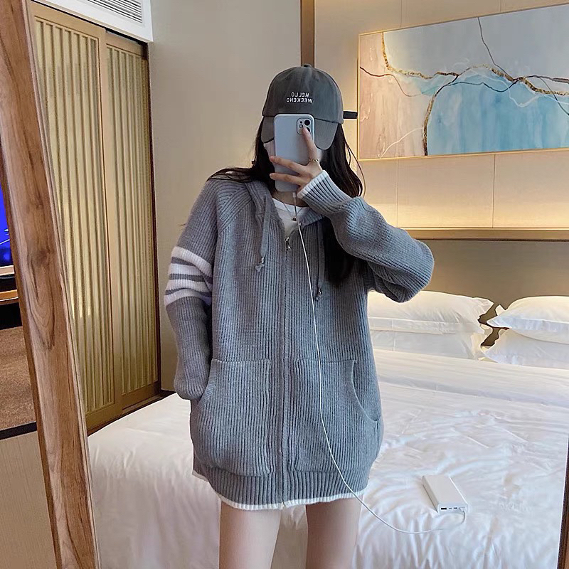 Áo khoác canigan len dáng dài có mũ len thon kéo khoá Ulzzang Hàn Quốc Siêu xinh