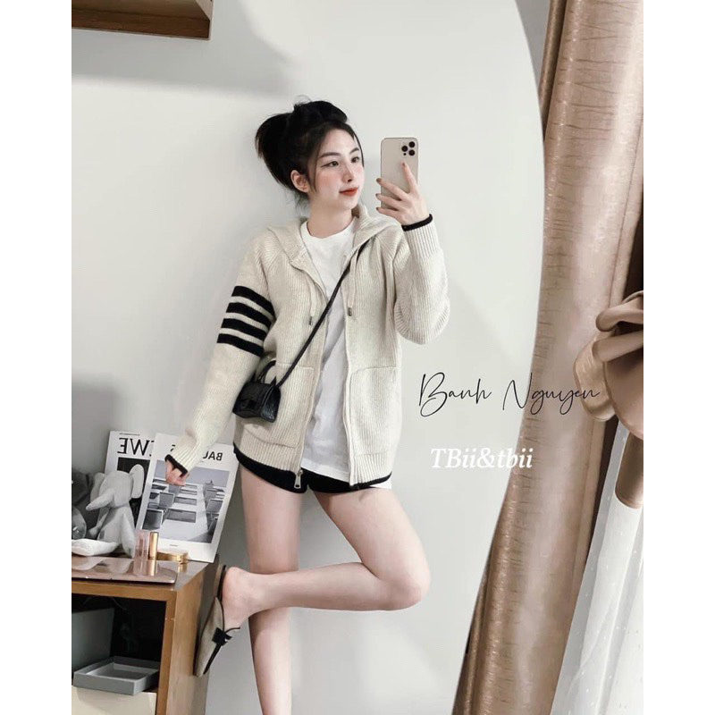 Áo khoác canigan len dáng dài có mũ len thon kéo khoá Ulzzang Hàn Quốc Siêu xinh