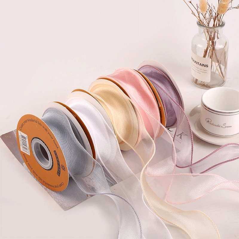 Dây ruy băng voan bèo hàn quốc có viền cao cấp bản rộng 4cm, cuộn dài 9m