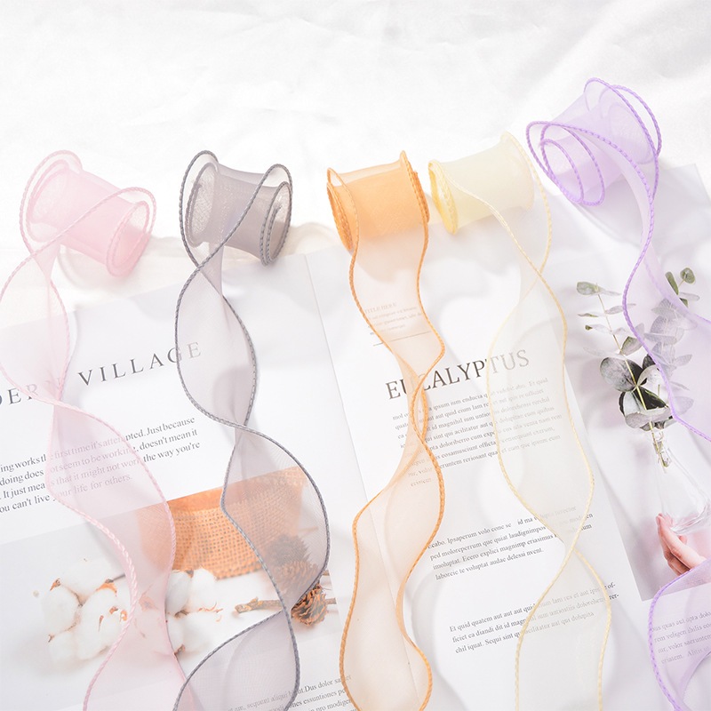 Dây ruy băng voan bèo hàn quốc có viền cao cấp bản rộng 4cm, cuộn dài 9m