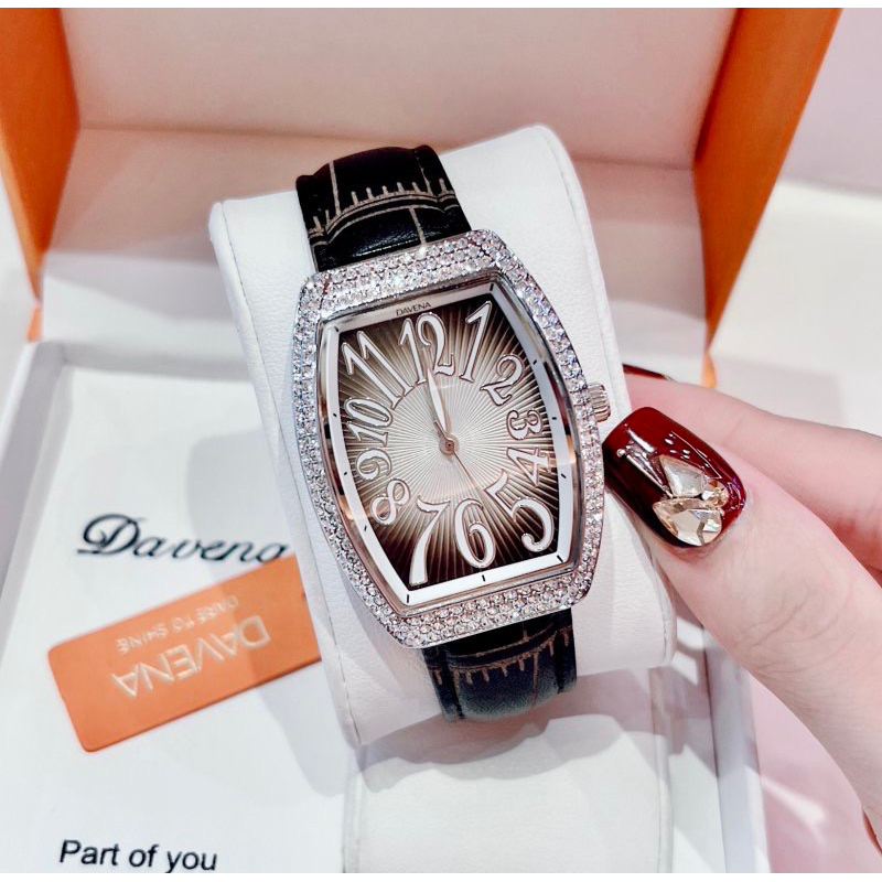 [Chính Hãng 100%] Đồng hồ nữ Davena 31820 (D31820) chính hãng mặt chữ nhật full đá dây da