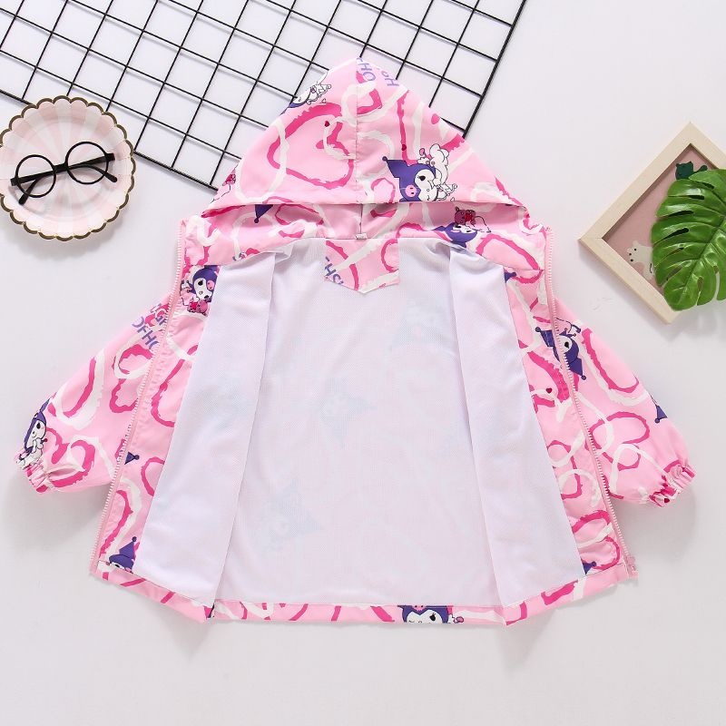 Áo khoác gió 2 lớp mỏng thu đông họa tiết Kuromi đáng yêu cho bé gái!