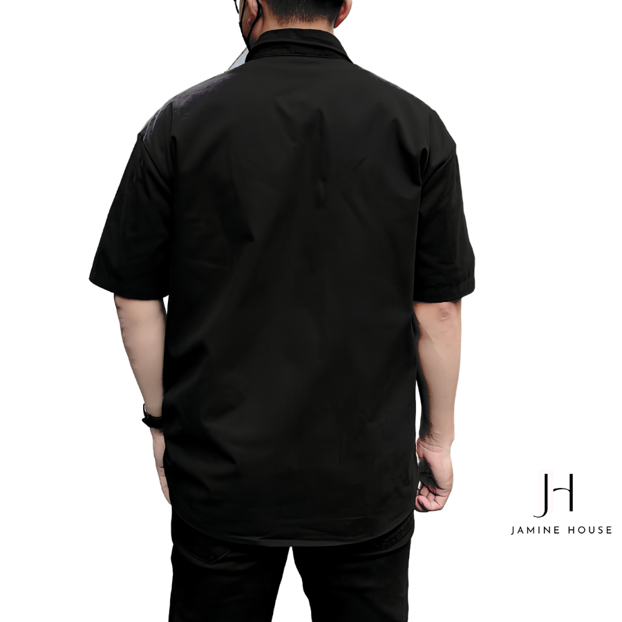 Áo Sơ Mi KAKI JAMINE HOUSE nam nữ form rộng thiết kế logo thêu thời trang unisex cá tính