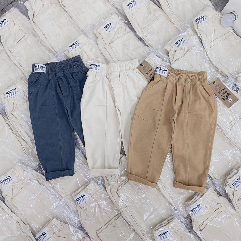 Quần dài bé trai, quần kaki loại 1 tem cạp gân trước cho bé 8-30kg