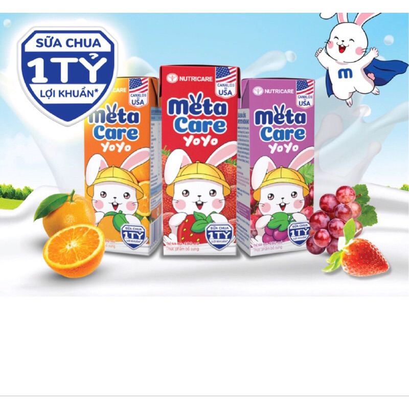 Sữa chua uống Metacare yoyo cam/nho/dâu 110ml x48 hộp