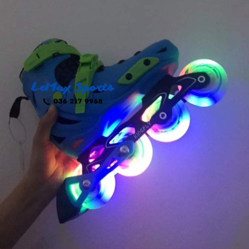 Giày patin trẻ em bánh cao su, patin có bánh phát sáng, Patin Kingfly trẻ em. Giày trượt patin cho bé tặng bảo vệ 6 món
