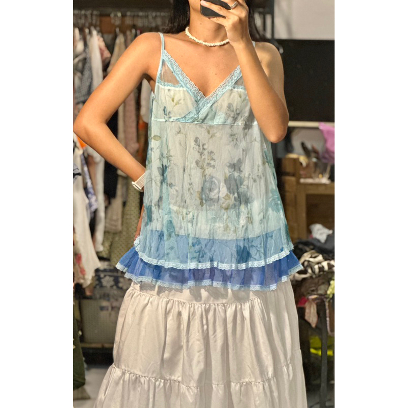 Áo hai dây voan Nhật mới 100% size L