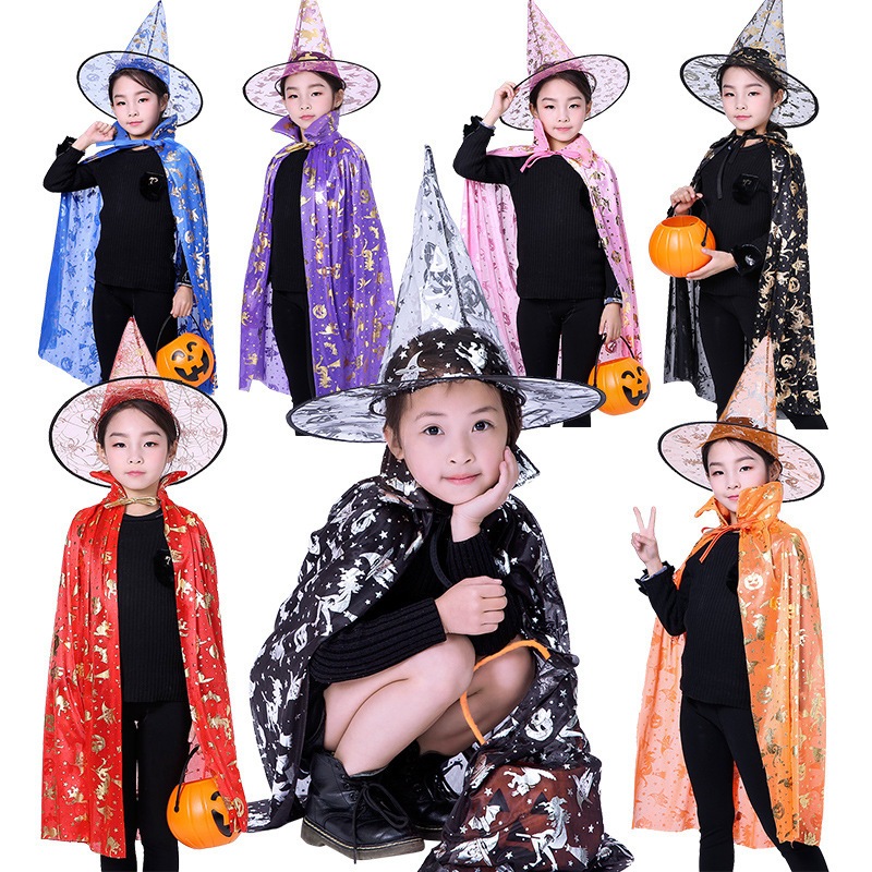 Áo Choàng Phù Thuỷ Kèm Mũ Hóa Trang Cho Bé Trai Bé Gái Trong Lễ Hội Halloween, Đồ chơi Trung Thu