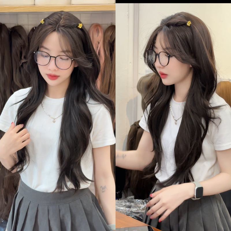 DJ- 44 Tóc giả nguyên đầu mái giữa xoăn lơi 65cm