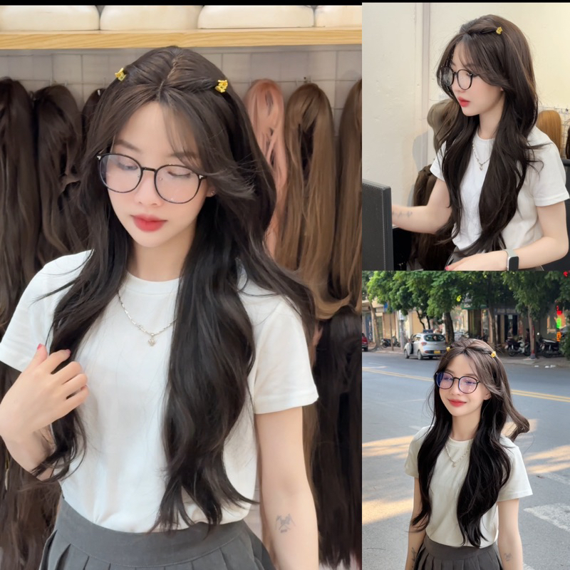 DJ- 44 Tóc giả nguyên đầu mái giữa xoăn lơi 65cm