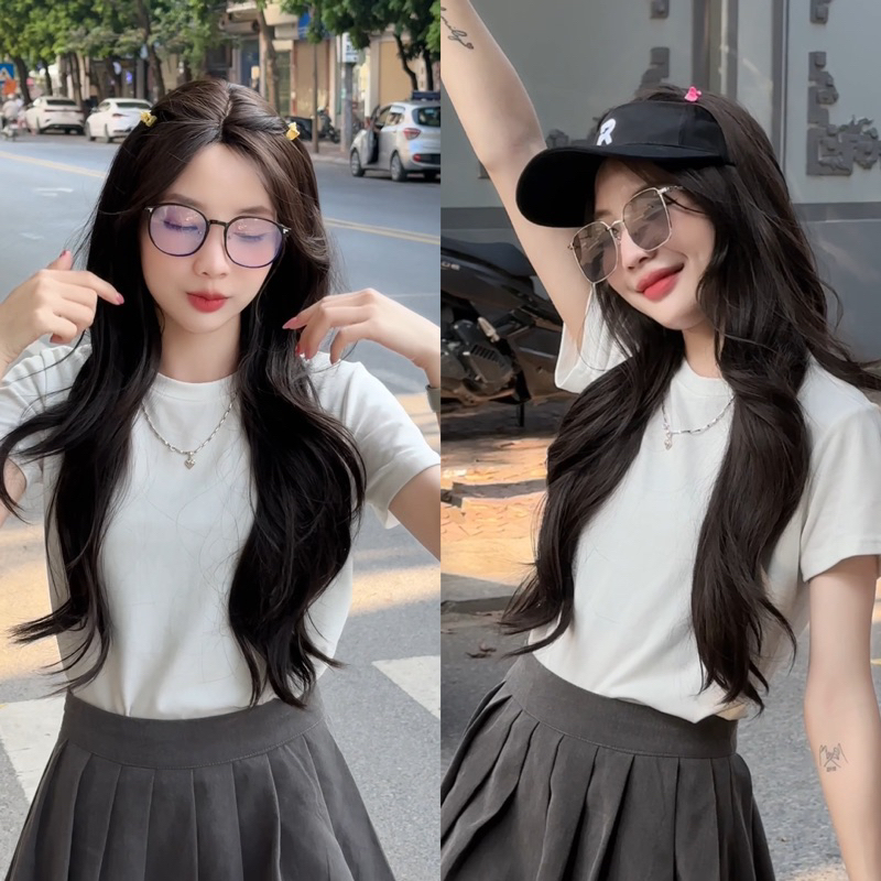 DJ- 44 Tóc giả nguyên đầu mái giữa xoăn lơi 65cm