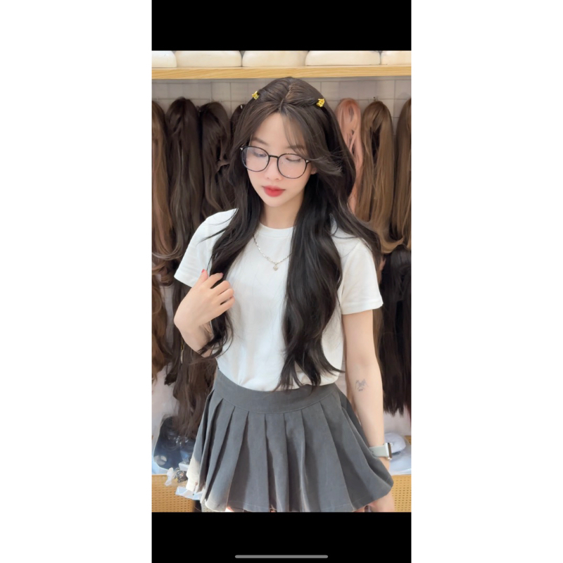 DJ- 44 Tóc giả nguyên đầu mái giữa xoăn lơi 65cm