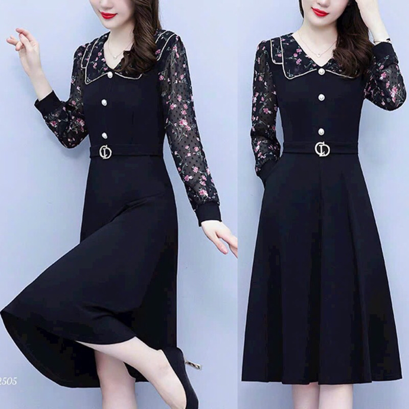 Đầm trung niên, dự tiệc, công sở phối họa tiết _ Đầm thiết kế nhiều form size M.L.XL.2XL
