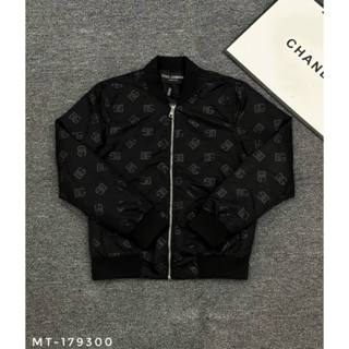 Áo khoác bomber nam nữ Dolce vải gió dệt vân chữ DG monogram thêu logo da tag sắt ngực basic