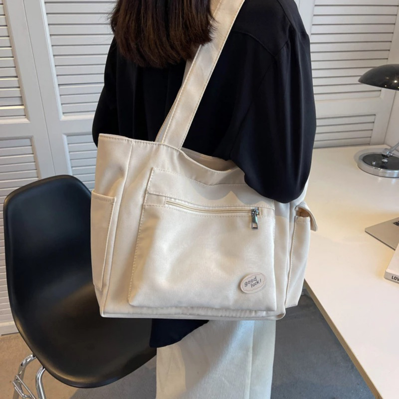 Túi tote có khoá kéo vải canvas thời trang Hàn