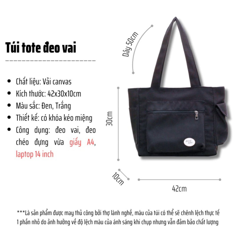 Túi tote có khoá kéo vải canvas thời trang Hàn