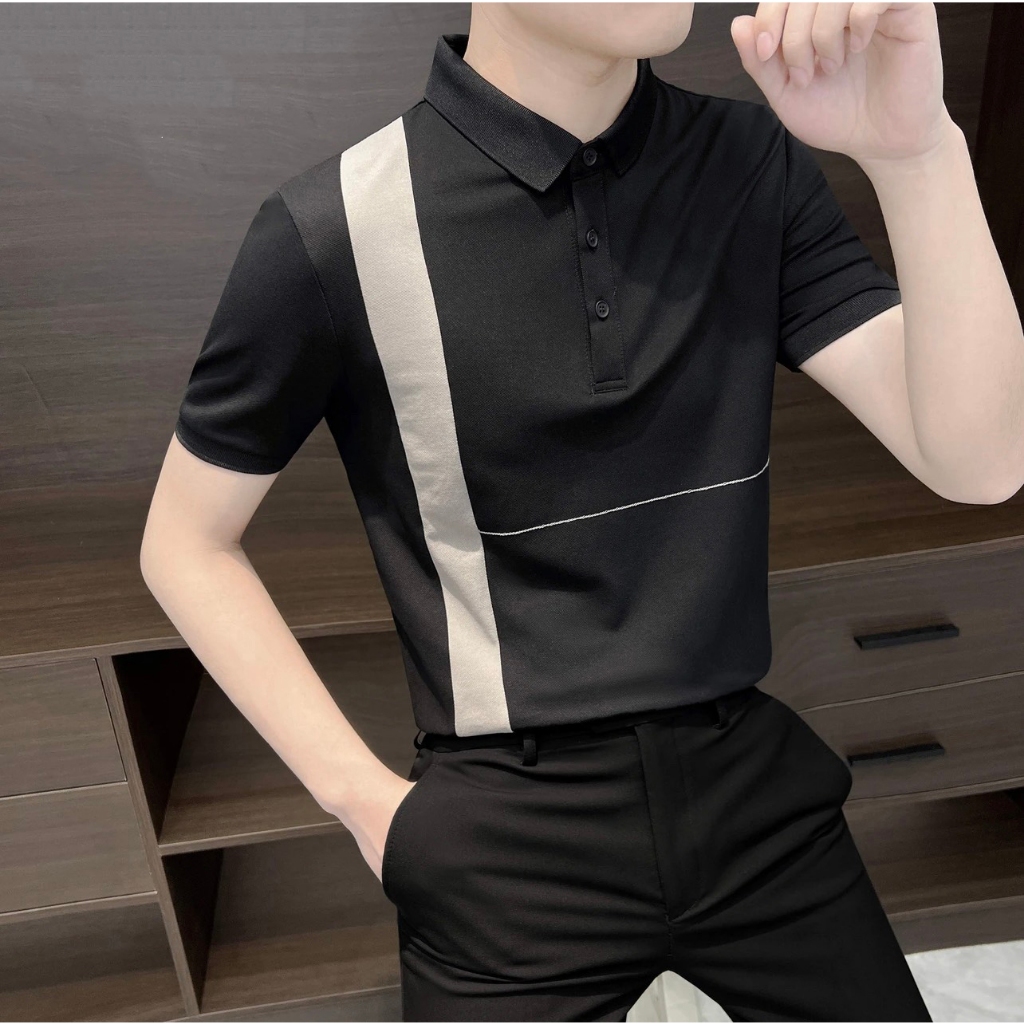 Áo Polo nam phối sọc phong cách trẻ trung phom dáng cực chuẩn vải cotton cá sấu co giãn 4 chiều
