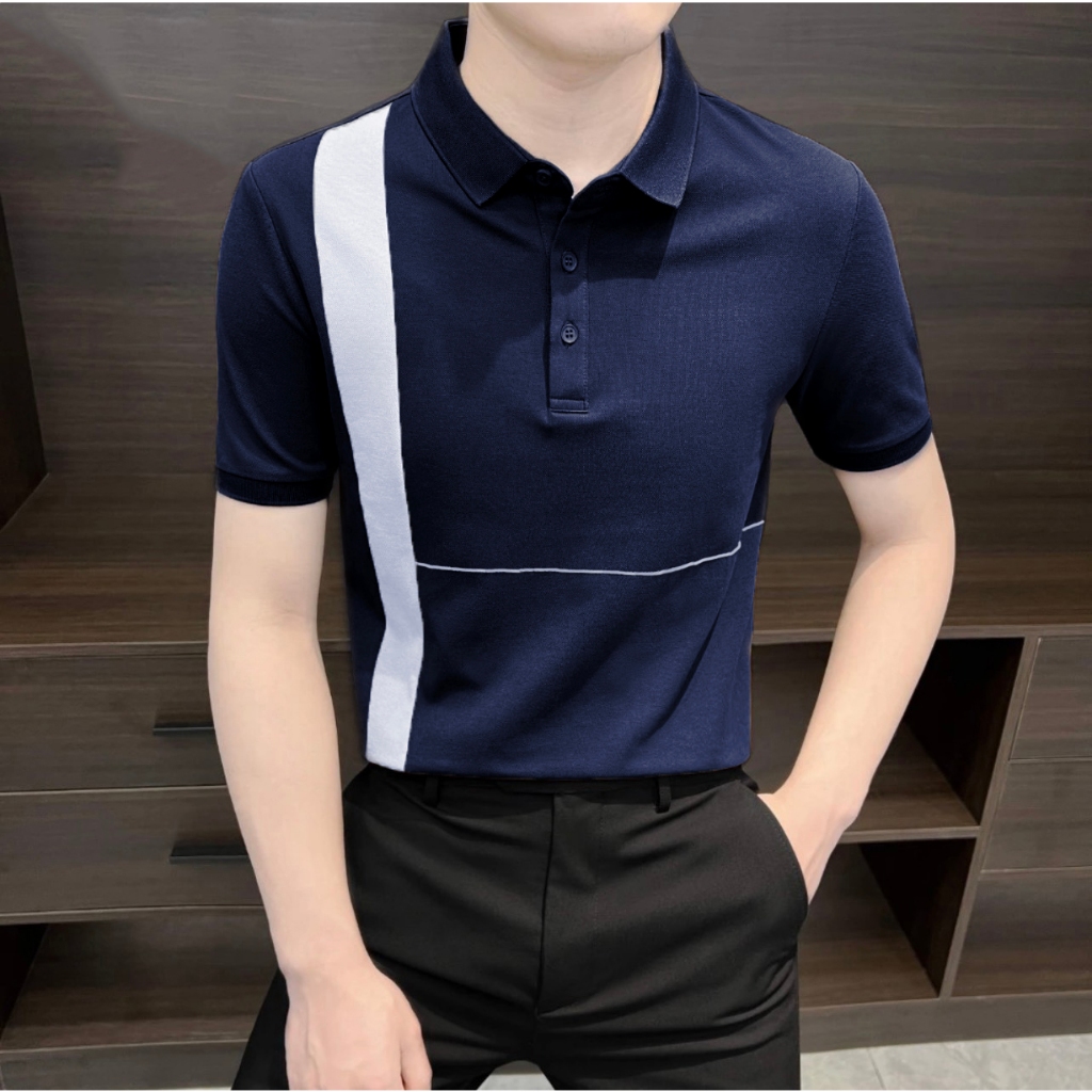 Áo Polo nam phối sọc phong cách trẻ trung phom dáng cực chuẩn vải cotton cá sấu co giãn 4 chiều