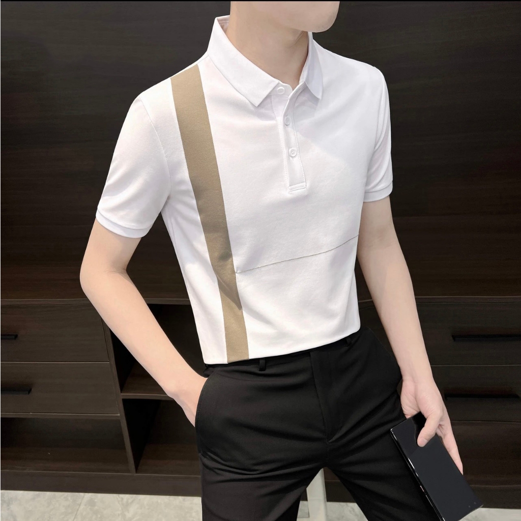 Áo Polo nam phối sọc phong cách trẻ trung phom dáng cực chuẩn vải cotton cá sấu co giãn 4 chiều