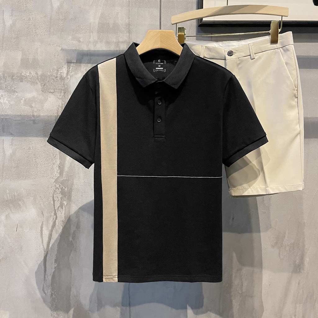 Áo Polo nam phối sọc phong cách trẻ trung phom dáng cực chuẩn vải cotton cá sấu co giãn 4 chiều