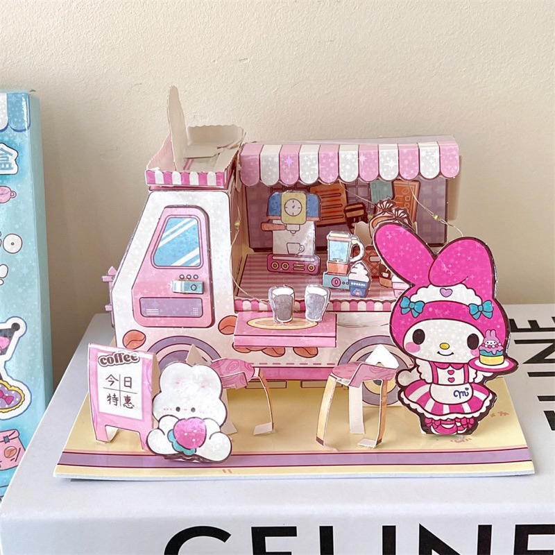 Bộ Đồ Chơi DIY Tự Làm Mô Hình Xe Bán Coffee Lưu Động Melody/Kuromi Cho Bé