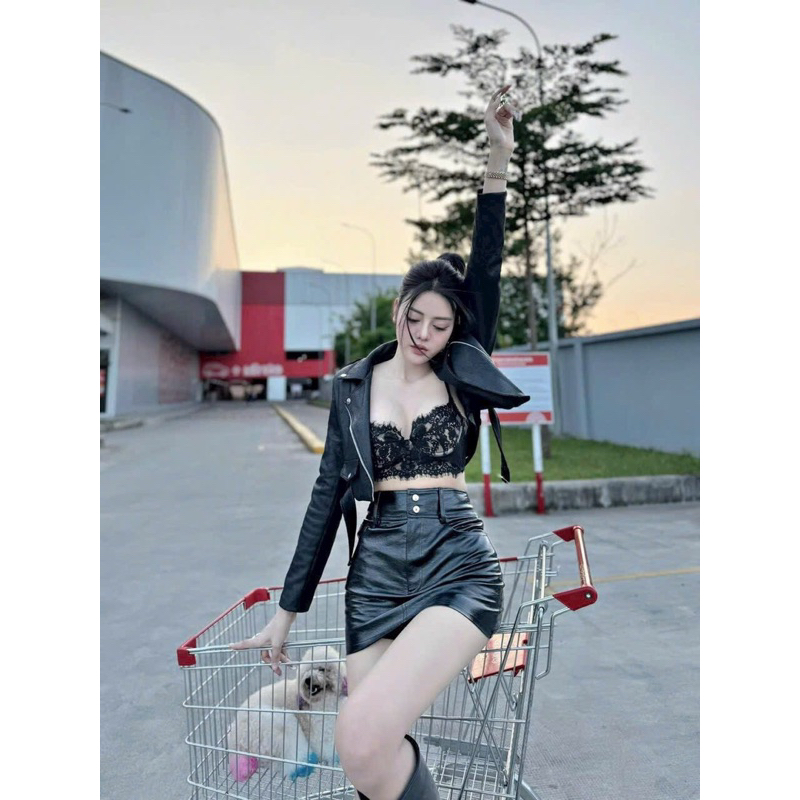 Chân váy da ngắn chữ A hàng QCL1