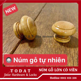 Núm tủ bằng gỗ tự nhiên Có Viền loại lớn - Tay nắm tủ hình đầu nấm tròn bằng gỗ - Tay nắm núm gỗ