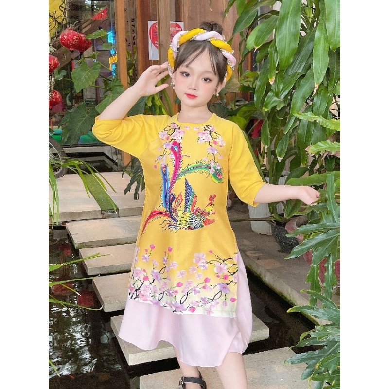 Áo dài cách tân bé gái hình Phượng Hoàng