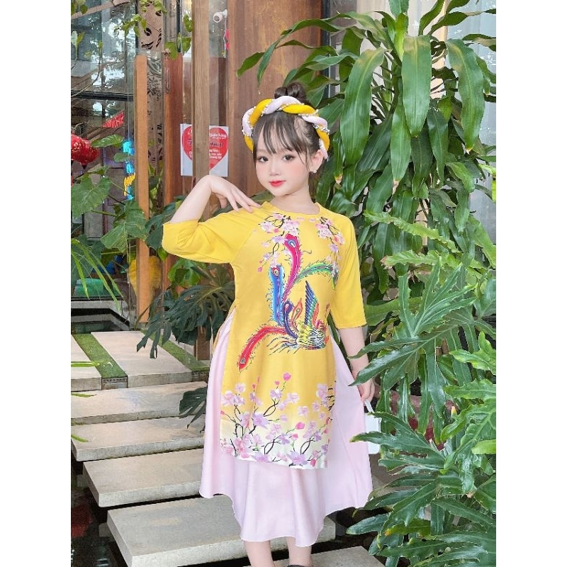 Áo dài cách tân bé gái hình Phượng Hoàng