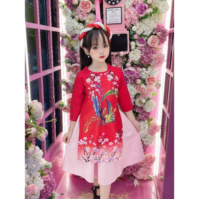 Áo dài cách tân bé gái hình Phượng Hoàng
