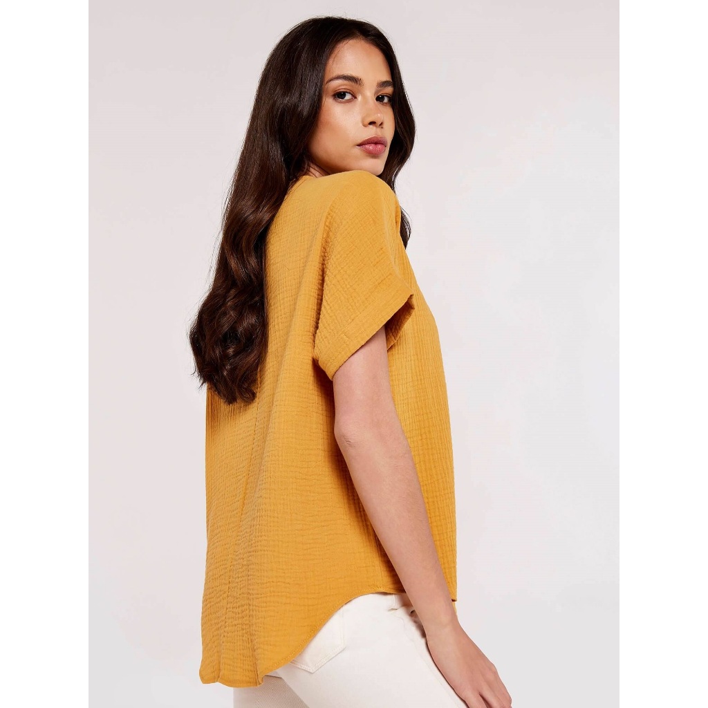 Áo sơ mi nữ, Áo sơ mi cổ V Apricot hàng xuất dư