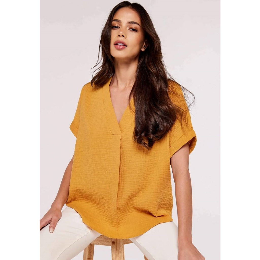 Áo sơ mi nữ, Áo sơ mi cổ V Apricot hàng xuất dư