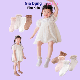Tất/Vớ cổ bèo cổ ngắn ren trơn cho bé gái  0-3 tuổi  phong cách tiểu thư cao cấp