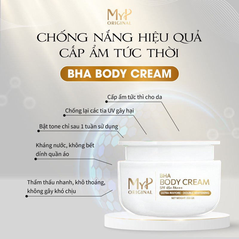 Kem body MyP dưỡng trắng BHA body không bết dính kem body Đỗ Hoài Phương TẶNG BAO TAY TTBC + Muỗng