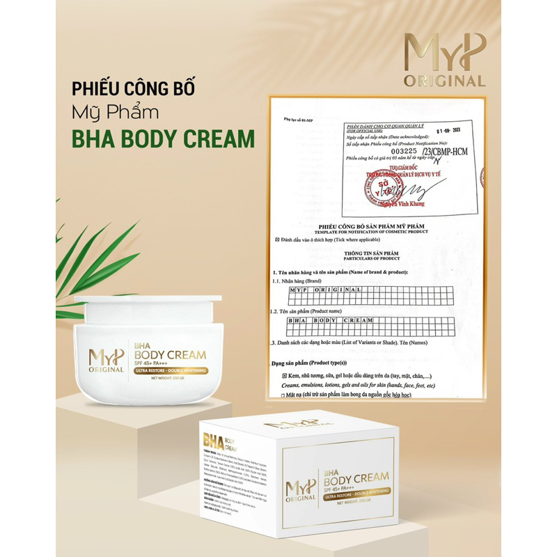 Kem body MyP dưỡng trắng BHA body không bết dính kem body Đỗ Hoài Phương TẶNG BAO TAY TTBC + Muỗng