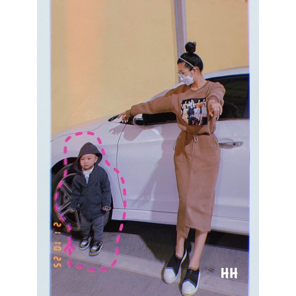 💥HOT💥Set Bộ Nữ Nỉ Hình In 5D Phối Áo Croptop Có Dây Rút Eo - Chân Váy Vạt Lệch Dáng Dài