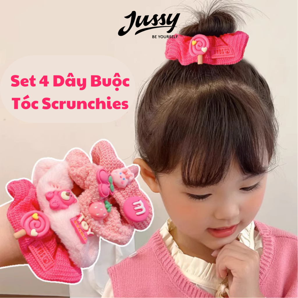 Set 4 Dây Buộc Tóc Scrunchies Nhiều Hình Dễ Thương Jussy Official Buộc Tóc Vải Cho Mẹ Và Bé Giao Ngẫu Nhiên Jussy