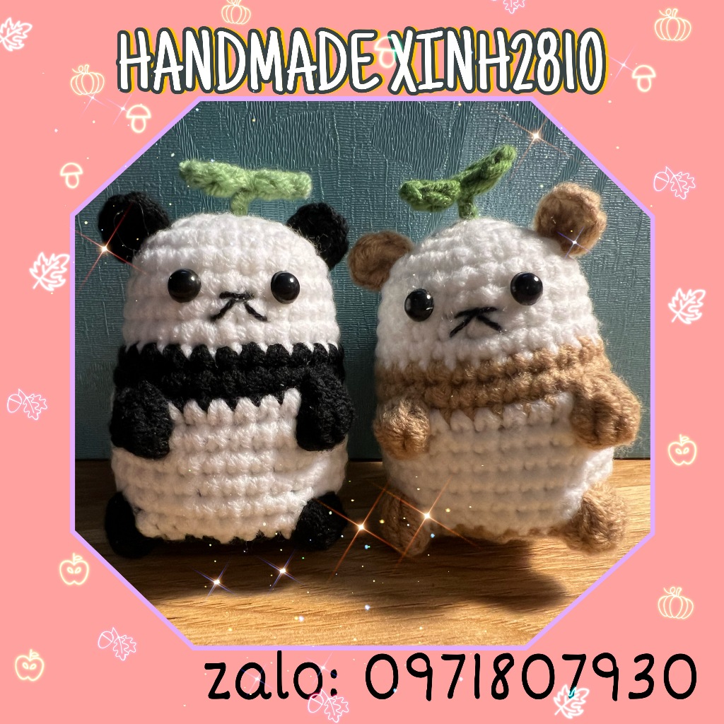 Gấu trúc mập đội lá mini dễ thương bằng len handmade xinh 2810