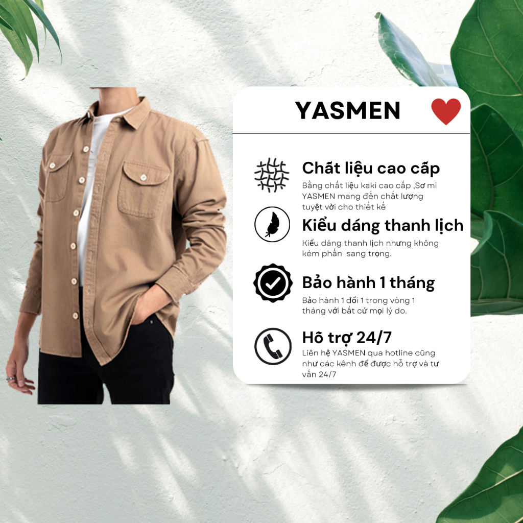 Áo Somi, Áo Sơ Mi Nam Tay Dài Kaki Trơn Bigsize  YASMEN, mã YAD200