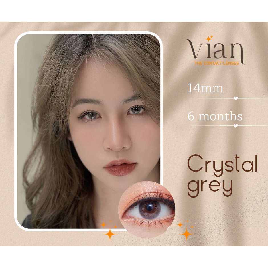 Crystal Lens kính áp tròng xám vân xoáy 0-6 độ 14mm Hàn Quốc