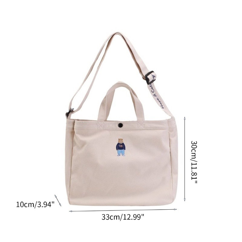 Túi đeo chéo vải canvas thêu hình gấu