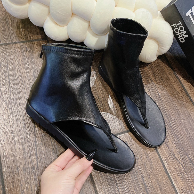 Sandal Xỏ Ngón Da Phong Cách Street Style 2023 - Sandal Hở Ngón Đế Xuồng Phối Khóa Kéo Phong Cách Thời Trang Mới