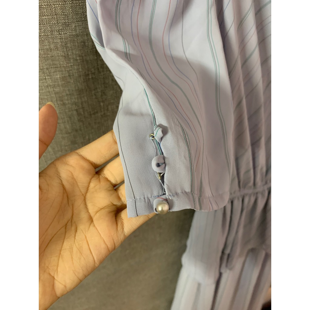 PASS - Váy liền kẻ xòe eo chun