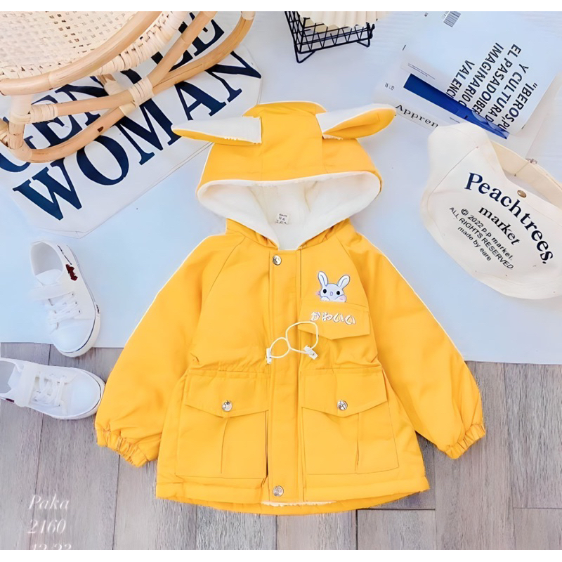 Áo Khoác PARKA Thêu Thỏ Bé Gái Lót Lông Ấm Áp Siêu Dễ Thương