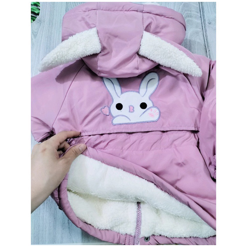 Áo Khoác PARKA Thêu Thỏ Bé Gái Lót Lông Ấm Áp Siêu Dễ Thương