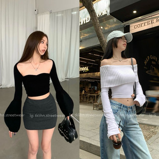 Tklihn áo len ulzzang croptop hot trend 2023 áo len đan dây fashionita set áo len trễ vai ulzzang