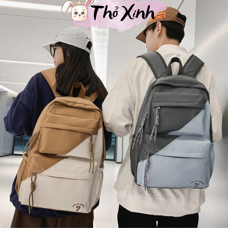 Balo nam nữ unisex đi học đi chơi cá tính phong cách thể thao thời trang hàn quốc hai màu sọc chéo nhiều ngăn TX35