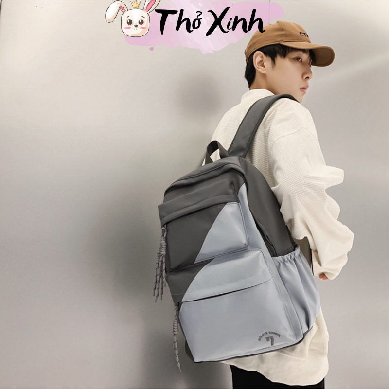 Balo nam nữ unisex đi học đi chơi cá tính phong cách thể thao thời trang hàn quốc hai màu sọc chéo nhiều ngăn TX35